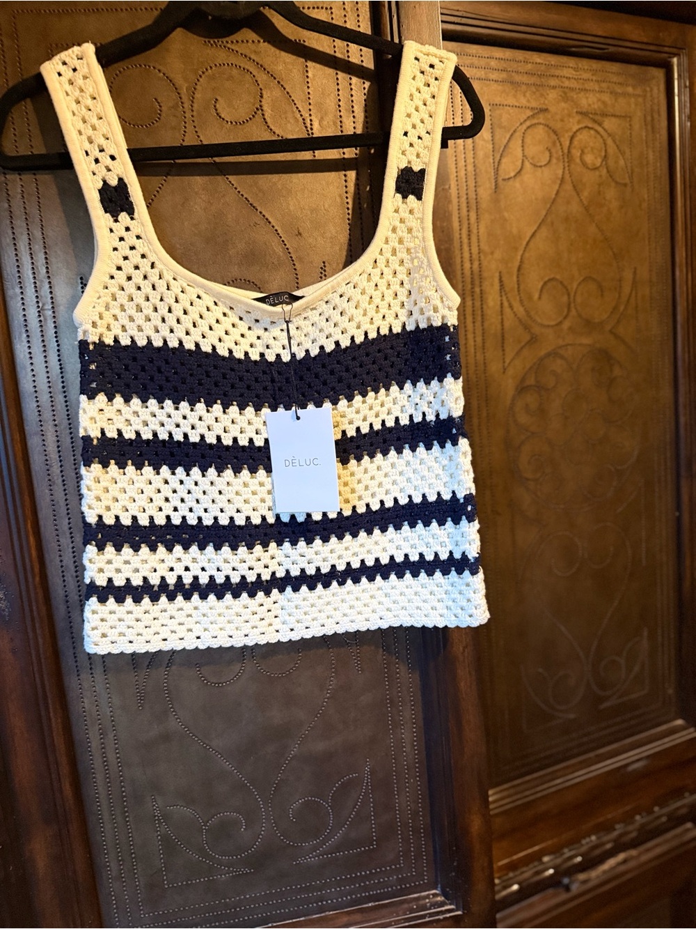 Deluc Women's Navy and Cream Crochet Tank Top